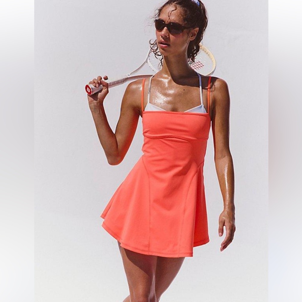 Free People Coral-Orange Strappy Tennis Mini Dress